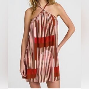 Express Strapless Dress - Red and Brown Stripes